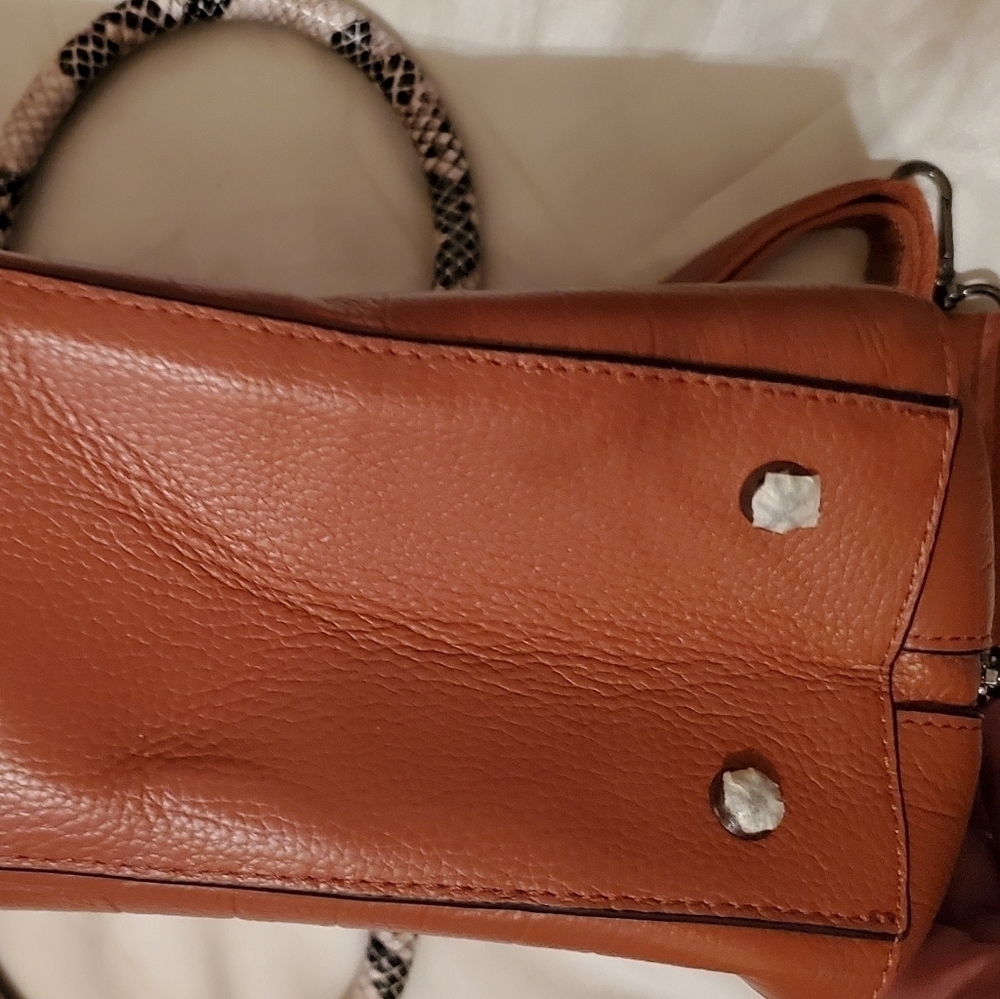 Genuine Leather Reptile Embossed Handbag Snake Accents - Picture 8 of 10